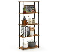 Walplus Furinno Turn-N-Tube 5-Tier Multipurpose Shelf Display Rack With Classic Tubes, Light Cherry/black