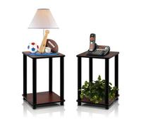 Walplus Furinno Turn-N-Tube End Table Corner Shelves, Dark Cherry/black, Set Of 2