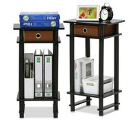 Walplus Furinno Turn-N-Tube Tall End Table With Bin, Espresso/brown, Set Of 2