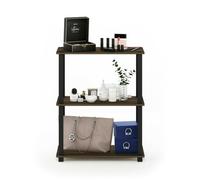 Walplus Furinno Turn-S-Tube 3-Tier Compact Multipurpose Shelf Display Rack With Square Tube, Columbia Walnut/black