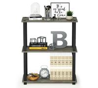 Walplus Furinno Turn-S-Tube 3-Tier Compact Multipurpose Shelf Display Rack With Square Tube, French Oak Grey/black