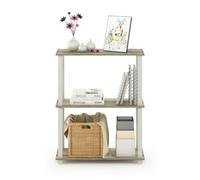 Walplus Furinno Turn-S-Tube 3-Tier Compact Multipurpose Shelf Display Rack With Square Tube, Sonoma Oak/white