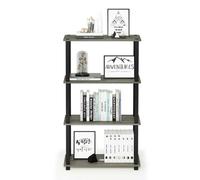Walplus Furinno Turn-S-Tube 4-Tier Multipurpose Shelf Display Rack With Square Tube, French Oak Grey/black