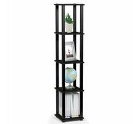 Walplus Furinno Turn-S-Tube 5-Tier Corner Square Rack Display Shelf With Square Tube, Americano/black