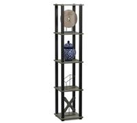 Walplus Furinno Turn-S-Tube 5-Tier Corner Square Rack Display Shelf With Square Tube, French Oak Grey/black