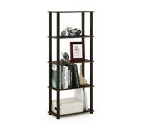 Walplus Furinno Turn-S-Tube 5-Tier Multipurpose Shelf Display Rack With Square Tubes, Walnut/brown
