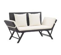 Walplus Garden Bench With Cushions Black 176 Cm Poly Rattan