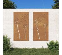 Walplus Garden Wall Decorations 2Pcs 105X55Cm Corten Steel Flower Design