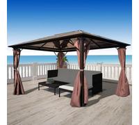 Walplus Gazebo With Curtain Brown Aluminium 400 X 300 Cm