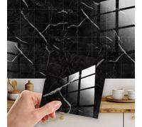 Walplus Glossy Marble Thick Peel And Stick Wall Tiles Stickers - 24Pcs 15Cm(6") Self Adhesive Stick On Tiles For Kitchen Black
