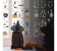 WALPLUS Glow-in-The-Dark Halloween Window Stickers - 83-Piece Haunted Pumpkin Set, Reusable Double-Sided Clings & Decals for Glass & Living Room Décor