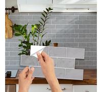 WALPLUS Tile Stickers Glossy Waterproof Oil Proof Removable Stick on Wall Backsplash Tile Transfer DIY PVC for Bathroom Cabinet Kitchen Home Decor Grey Marble Stone 12 Sheets 15.4x30.5cm