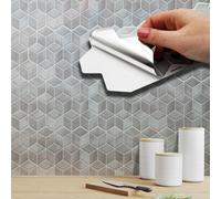 WALPLUS 28.5x14cm@12 pcs Grey Stone Hexacube Wall Tile Sticker Backsplash Tile Paint Stick on Tiles Peel and Stick Self Adhesive Wall Tiles Stickers for Kitchen Bathroom Tile Transfer, WT1716