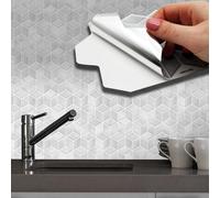 WALPLUS 28.5x14cm@60 pcs Grey Stone Hexacube Wall Tile Sticker Backsplash Tile Paint Stick on Tiles Peel and Stick Self Adhesive Wall Tiles Stickers for Kitchen Bathroom Tile Transfer