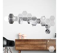 WALPLUS Hexagonal 40pcs Removable Acrylic Mirror Wall Art Setting Wall Sticker Decal for Home Living Room Bedroom Decor