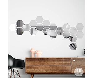 WALPLUS Hexagonal 40pcs Removable Acrylic Mirror Wall Art Setting Wall Sticker Decal for Home Living Room Bedroom Decor
