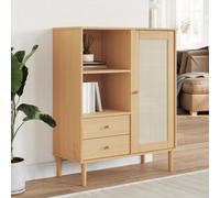 Walplus Highboard Senja Rattan Look Brown 90X40X112 Cm Solid Wood Pine