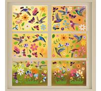 Walplus Hummingbirds With Butterflies In The Meadow Of Flowers Window Clings - Double-Sided Window Stickers For Glass - 110Pcs