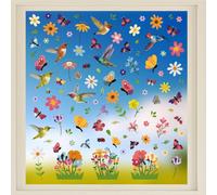 Walplus Hummingbirds With Butterflies Meadow Of Flowers Spring Window Clings Double-Sided Window Stickers For Glass -93Pcs