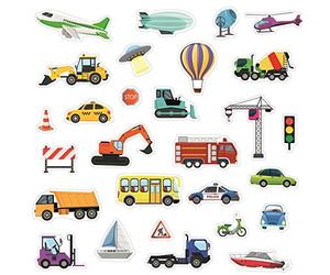 WALPLUS Jelly Stickers for Windows Thick Window Gel Clings for Airplane Construction and City Transport Reusable Gel Stickers for Kids Toddlers Classroom Nursery Party Supplies Decals 28 PCS