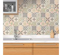 WALPLUS Kansas Baby Rose and Pastel Green Tile Stickers 15 x 15 cm, 24 PCS Peel and Stick Self Adhesive Wall Tiles, Waterproof Kitchen Bathroom Splashback Decals