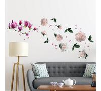 WALPLUS Large Magnolia with Roses Peel and Stick Wall Stickers Self- Adhesive Decals Art Vinyl Home Living Room Office Decors DIY Kids Children Spring Easter Decoration