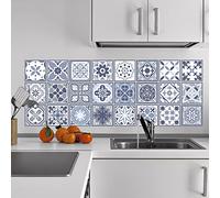 WALPLUS Lisbon Blue Mosaic Wall Tile Stickers - 10cm x 24 Pieces, DIY Peel and Stick Vinyl Decals for Home Decor, Self-Adhesive Backsplash, Kitchen & Bathroom Splashback, Spring/Easter Design