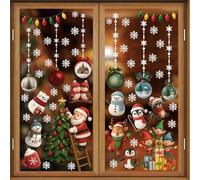 WALPLUS Little Lodge Christmas Window Clings - 102 Reusable Static Decals, Snowflakes, Santa, Rudolph - 9 Sheets