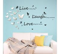 Walplus C2WW002000 - WSM2057 14 Mirror Butterflies Plus WS4011 Vivid Live Laugh Love Wall Art Murals Nursery Office Home Decoration