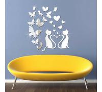 Walplus WSM2057 14 Butterflies Wall WSM2046 Crystal Lovely Cat Mirror Art, Silver