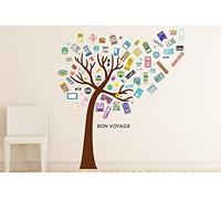 Walplus "Luggage Labels Huge Pink Tree" Home Restaurant Decoration DIY Living Bedroom Removable Self-Adhesive Wall Stickers Art Decals Office Décor, Light Blue, 135 x 160 cm
