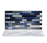 Walplus Lux Touch Grey And Blue Marble Peel And Stick Wall Tiles Stickers - 60Pcs Adhesive Stick On Tiles For Kitchen 28.5X14Cm