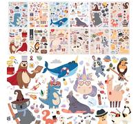 WALPLUS Make-a-Face Dressed-up Animals Sticker Craft 48 Sheets 15x20cm Party Favor DIY Kids Activity Removable Mix and Match Animal Faces