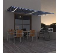 Walplus Manual Retractable Awning Sun Shade Canopy For Patio Garden Balcony, Restaurant With Led 600X350 Cm Blue And White