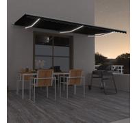 Walplus Manual Retractable Awning Sun Shade Canopy For Patio Garden Balcony, Restaurant With Led 600X350 Cm Anthracite