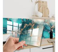 Walplus Marble Thick Peel And Stick Wall Tiles Stickers - 24Pcs Self Adhesive Stick On Tiles For Kitchen Mediterranean Ocean Blue