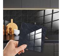 WALPLUS 24 PCS Sticky Back Tiles Bathroom Tile Stickers 15x15cm(6") Self Adhesive Wall Tiles Removable Tile Stickers for Kitchen Glossy Dark Grey Self Adhesive Tiles for Walls Upgrade