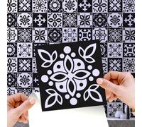 Walplus Marjorelle Black And White Moroccan Peel And Stick Wall Tiles Sticker - 24Pcs 15X15Cm Self Adhesive Stick On Tiles
