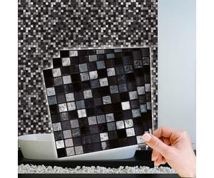 WALPLUS Marquina Metallic Black and White Marble Tile Stickers 15 x 15 cm, 48 PCS Peel and Stick Self Adhesive Wall Tiles, Waterproof Kitchen Bathroom Splashback Decals