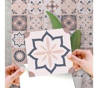 WALPLUS Menara Pink and Grey Cement Moroccan Tile Stickers 15 x 15 cm, 24 PCS Peel and Stick Self Adhesive Wall Tiles, Waterproof Kitchen Bathroom Splashback Decals
