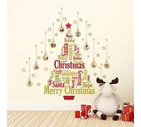 WALPLUS Merry Christmas Decorations Gift Magic Glow in Dark English Quotes Matt Gold Christmas Ornament Wall Stickers Santa Wall Murals Decals Living Room Children Nursery Home Décor
