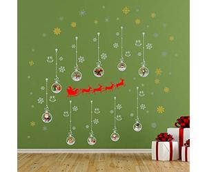 WALPLUS Merry Christmas Decorations Gift Santa's Sleigh Matt Silver Christmas Ornaments Wall Stickers Santa Wall Murals Decals Living Room Children Nursery Home Décor