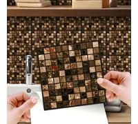 WALPLUS 15cm(6")@96pcs Metallic Brown Marble Mosaic Wall Tile Sticker Tile Paint Stick on Tiles Peel and Stick Self Adhesive Wall Tiles Stickers for Kitchen Bathroom Tile Transfer Backsplash Tile