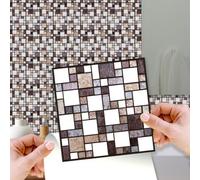 WALPLUS 15cm(6")@24pcs Metallic Silver Brown Stone Mosaic Wall Tile Sticker Tile Paint Stick on Tiles Peel and Stick Self Adhesive Wall Tiles Stickers for Kitchen Bathroom Tile Transfer Backsplash