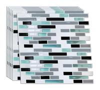 WALPLUS Metallic Turquoise Mosaic Glossy 3D Sticker Tile 30.5 x 15.4cm (12 x 6 in) - 12pcs in a pack