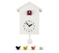 WALPLUS Minimalist Cuckoo Clock with Removable Pendulum - Modern Birdhouse Design with Soft Chimer Cuckoo Sound, Battery Operated Wall Clock for Home Décor - [White Cuckoo Clock Pink Window]