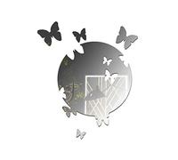 Walplus Mirror Wall Art"Butterfly" Wall Stickers Removable Self-Adhesive Mural Decals Vinyl Home Decoration DIY Living Bedroom Office Décor Kids Room, Silver