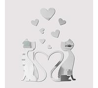 Walplus Mirror Wall Art Crystal Lovely Cat Wall Stickers Removable Self-Adhesive Mural Decals Vinyl Home Decoration DIY Living Bedroom Office Décor Kids Room, Silver