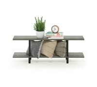 WALPLUS Modern Turn-N-Tube 2-Tier Multipurpose Wide Shelf, French Oak Grey/Black for Bedroom