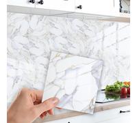 WALPLUS Modern White Marble Tile Stickers 15 x 15 cm, 24 PCS Peel and Stick Self Adhesive Wall Tiles, Waterproof Kitchen Bathroom Splashback Decals